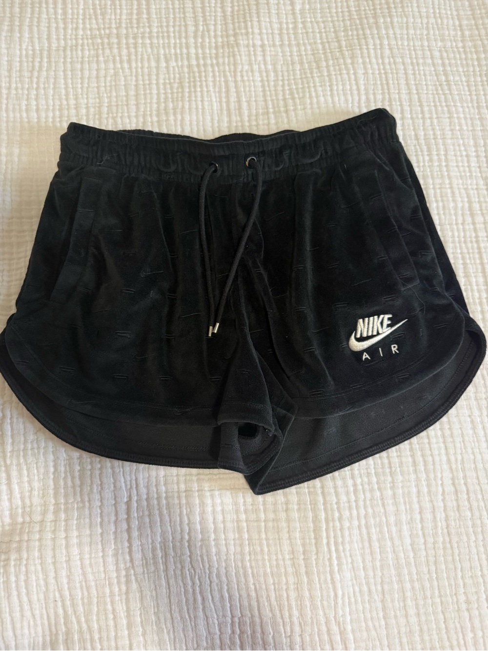Nike Women's Black Velvet Athletic Shorts with White Logo